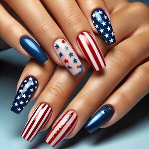 Patriotic Stars and Stripes Press-On Nails